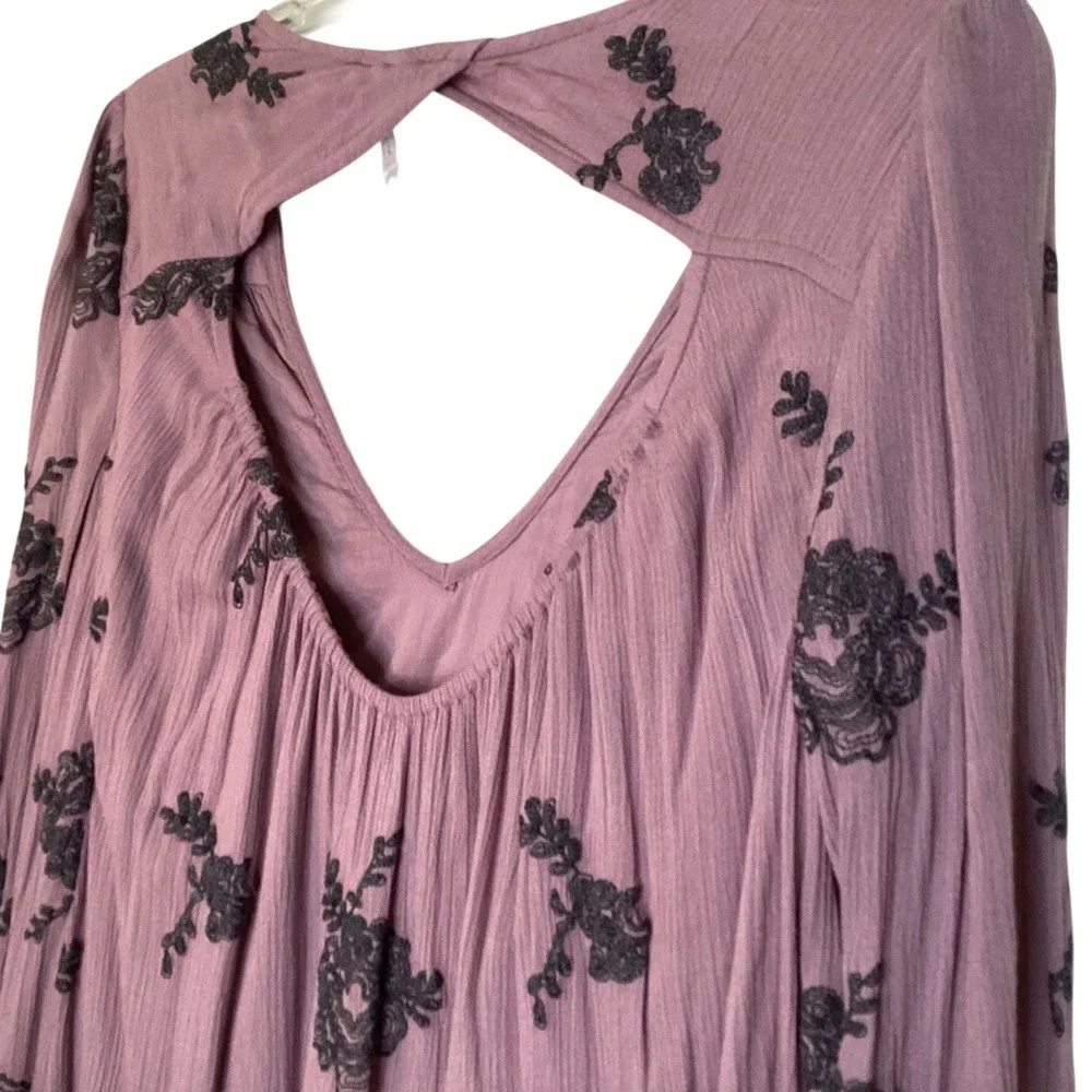 Free People Austin Dress Sz M Mauve Embroidered Mini Open Back Boho Festival EUC - Picture 6 of 9